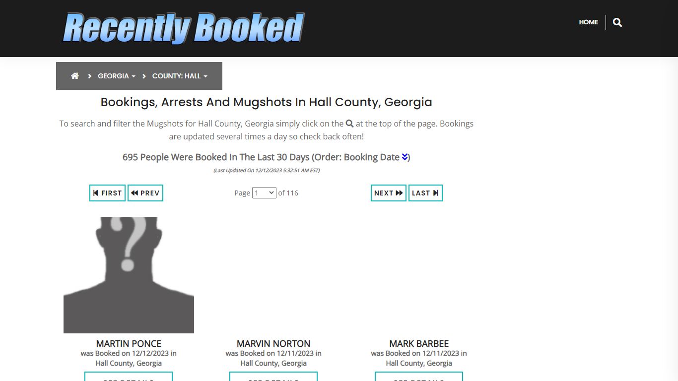 Recent bookings, Arrests, Mugshots in Hall County, Georgia